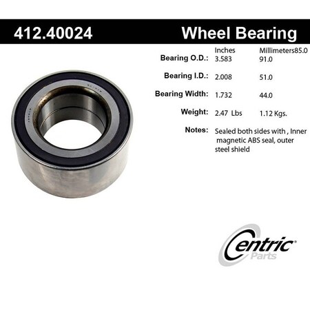 Centric Parts Standard Double Row Wheel Bearing, 412.40024E 412.40024E